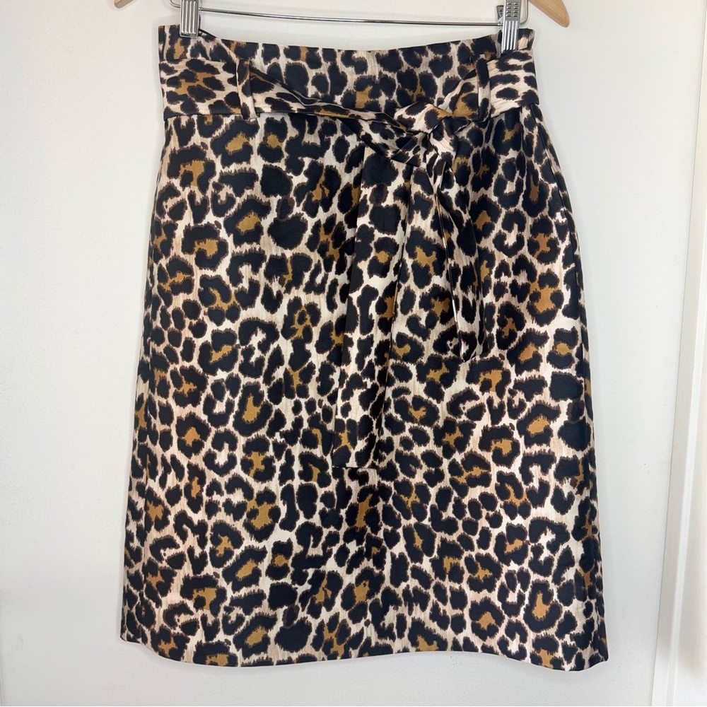 J Crew tie waist leopard print Pencil skirt duchesse satin Women’s 4